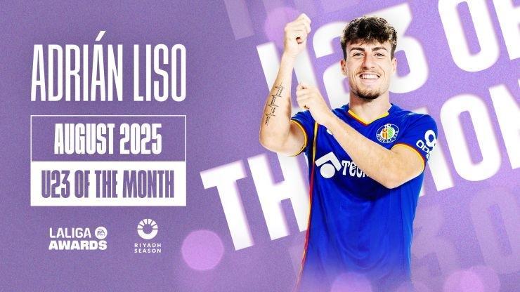 必发APP-3场攻入3球，赫塔费前锋利索当选西甲8月最佳U23球员